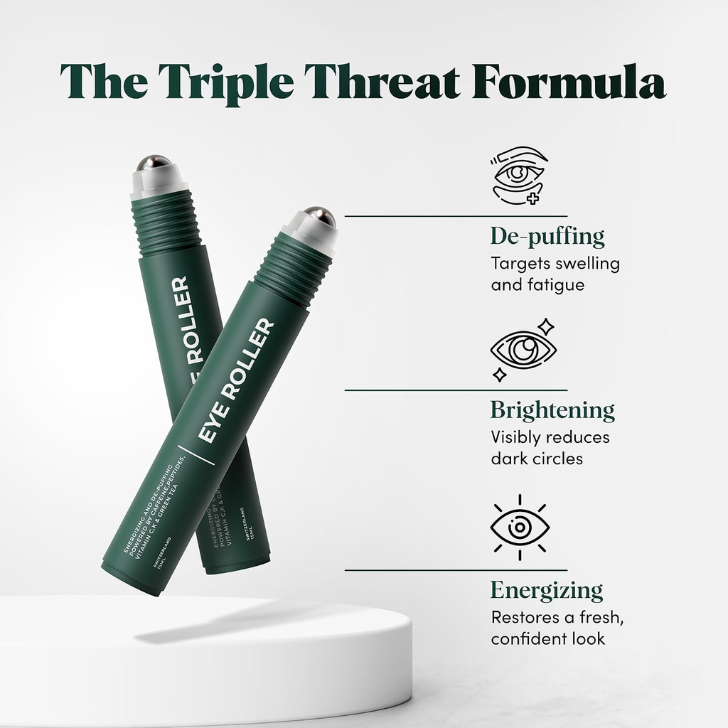 Cooling Under Eye Roller with Caffeine | Depuffing Eye Serum Roller | Refresh & Hydrate