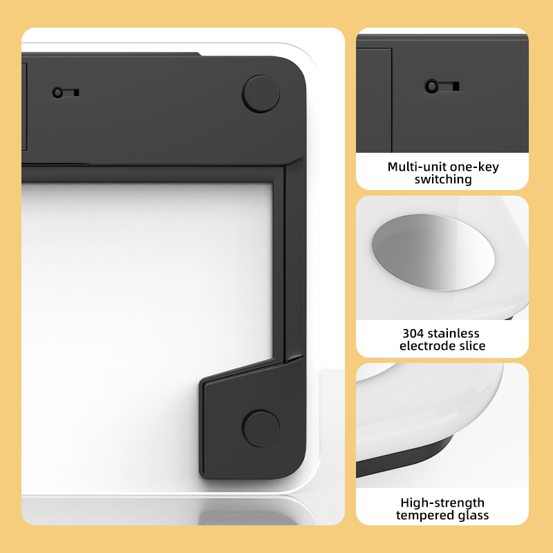 Scale construction details: stainless electrodes and tempered glass