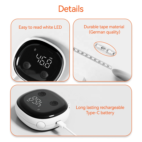 Smart tape details: LED display, German-quality tape, Type-C rechargeable battery