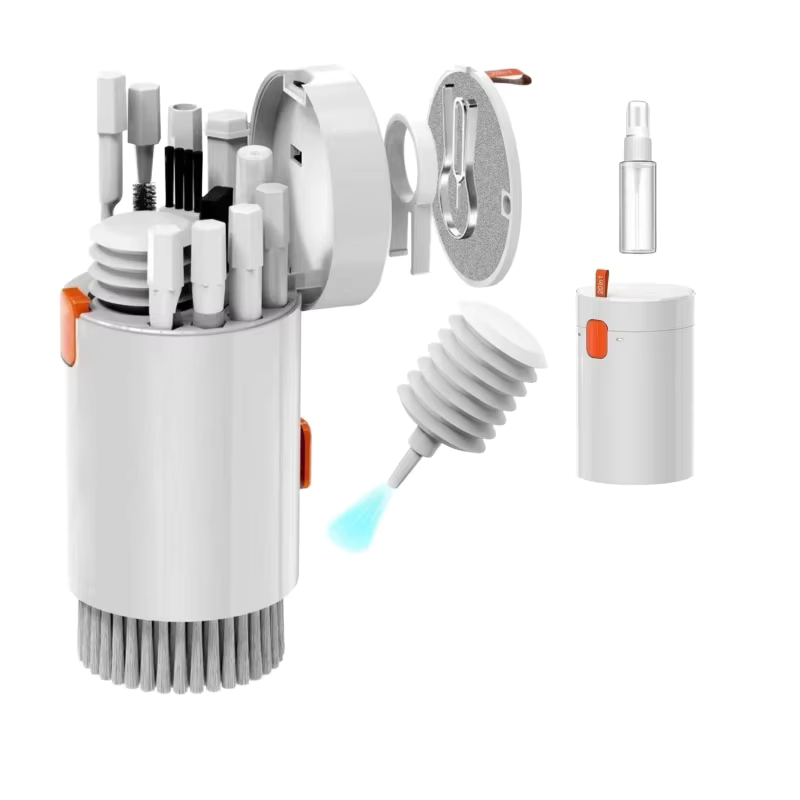 20-in-1 electronics cleaning kit exploded view showing all tools and air blower