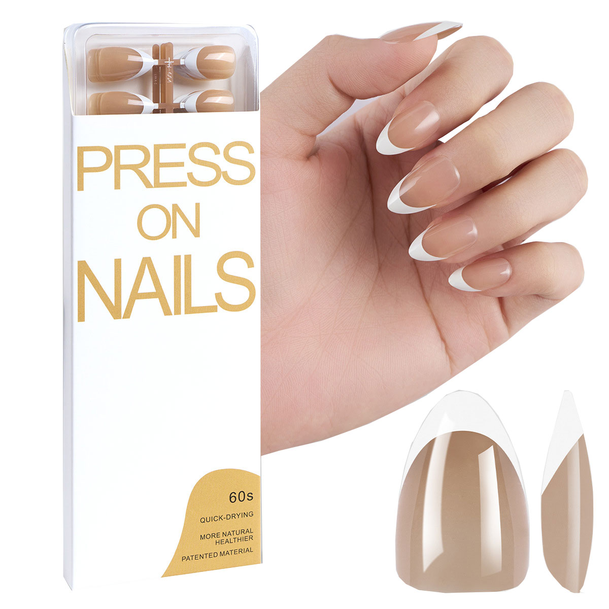 Reusable Press-On Nails | Glossy Almond False Nails | Salon Style Manicure Kit